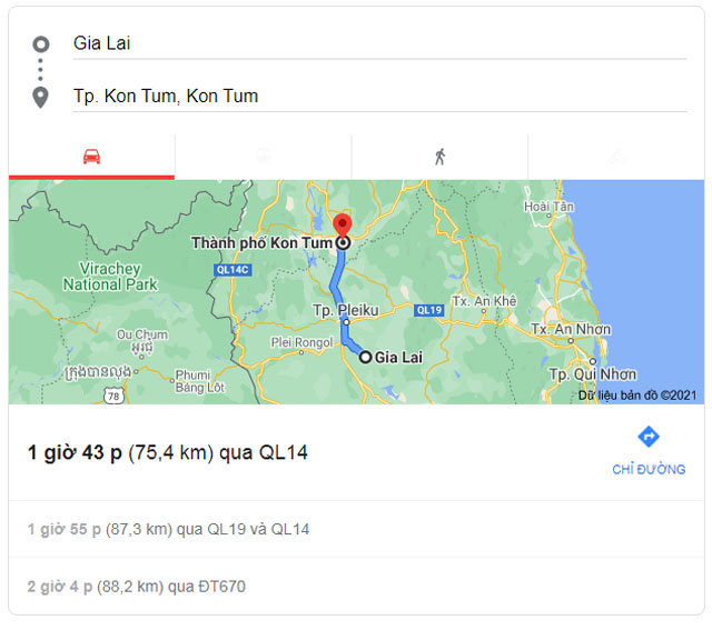 Từ Gia Lai đi Kon Tum bao nhiêu km