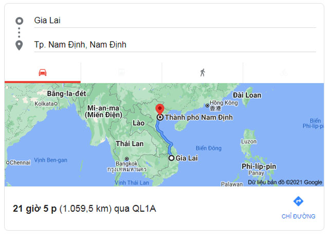 Từ Gia Lai đi Nam Định bao nhiêu km