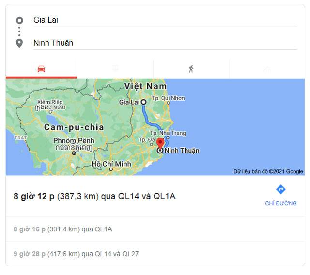 Từ Gia Lai đi Ninh Thuận bao nhiêu km
