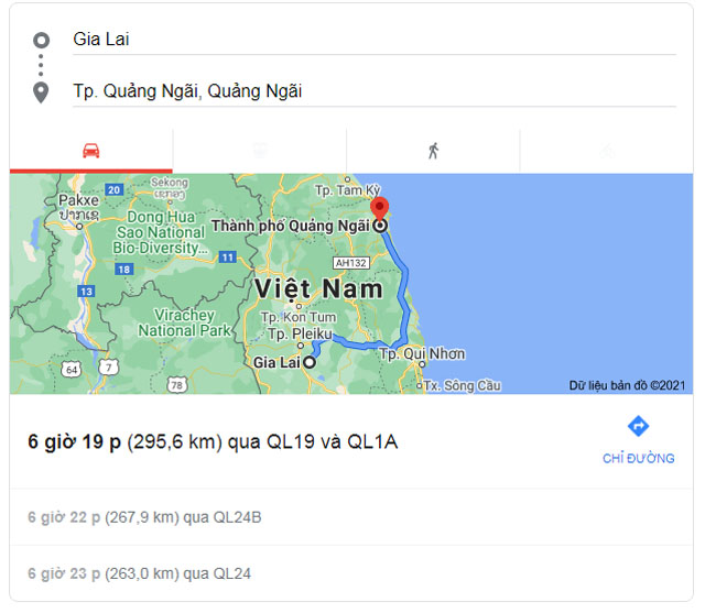 Từ Gia Lai đi Quảng Ngãi bao nhiêu km