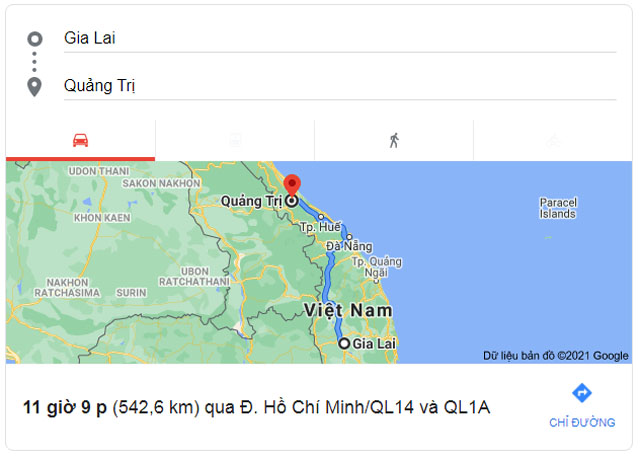 Từ Gia Lai đi Quảng Trị bao nhiêu km
