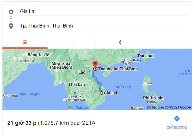 Từ Gia Lai đi Thái Bình bao nhiêu km
