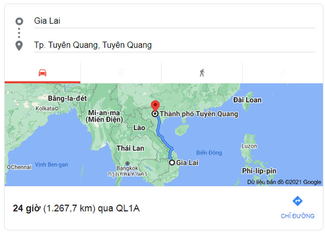 Từ Gia Lai đi Tuyên Quang bao nhiêu km