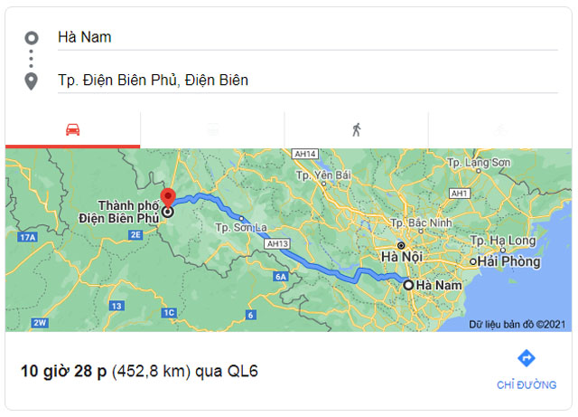 Từ Hà Nam đi Điện Biên bao nhiêu km