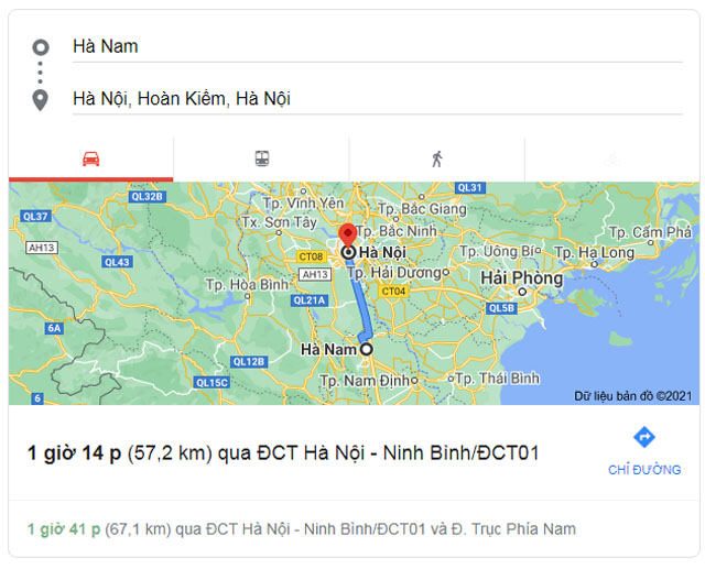 Từ Hà Nam đi Hà Nội bao nhiêu km