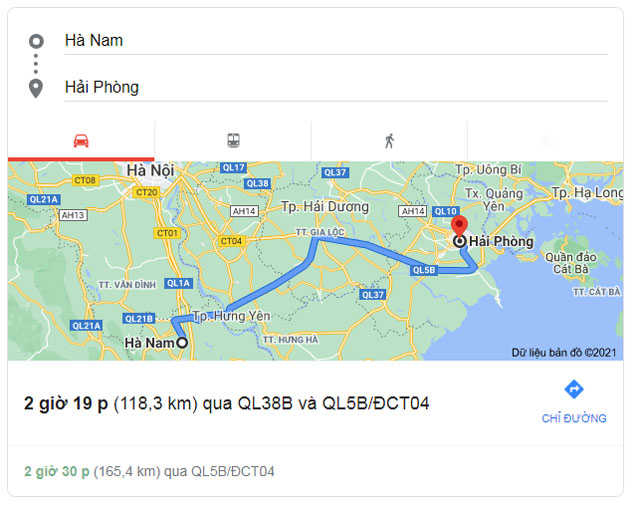Từ Hà Nam đi Hải Phòng bao nhiêu km