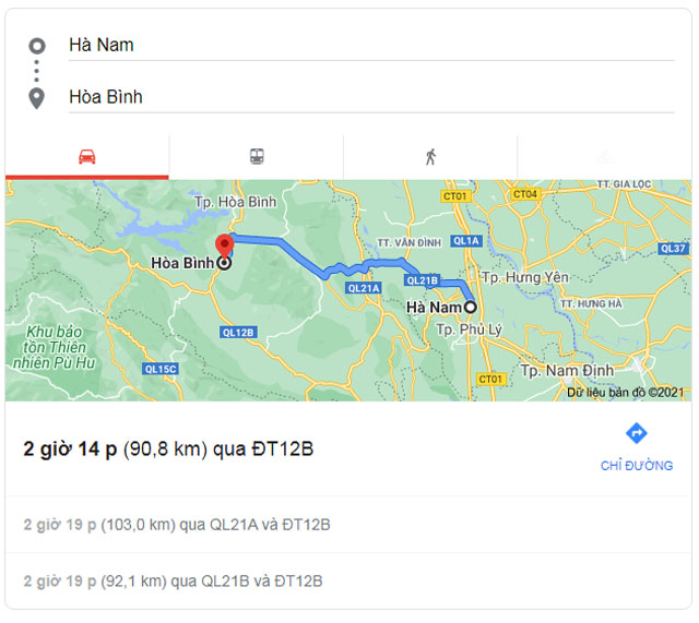 Từ Hà Nam đi Hòa Bình bao nhiêu km