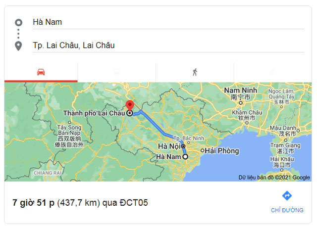 Từ Hà Nam đi Lai Châu bao nhiêu km