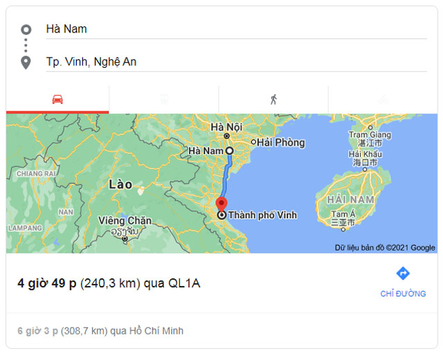 Từ Hà Nam đi Vinh Nghệ An bao nhiêu km