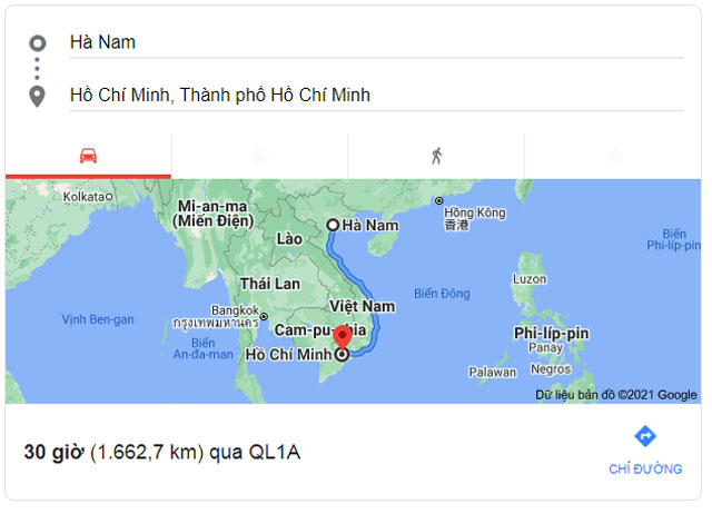 Từ Hà Nam đi Sài Gòn bao nhiêu km