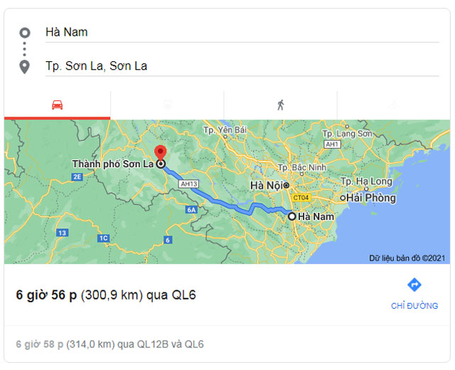 Từ Hà Nam đi Sơn La bao nhiêu km
