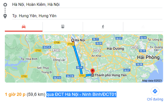 Từ Hà Nội đi Hưng Yên bao nhiêu km, mất bao nhiêu giờ