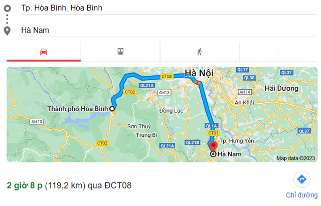 Từ Hòa Bình đi Hà Nam bao nhiêu km, mất bao nhiêu giờ