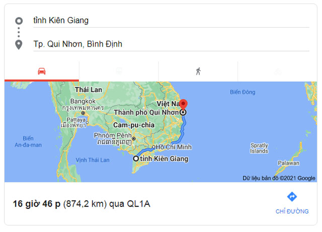 Từ Kiên Giang đi Quy Nhơn Bình Định bao nhiêu km