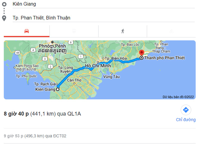 Từ Kiên Giang đi Phan Thiết Bình Thuận bao nhiêu km