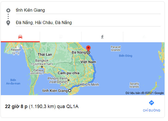Từ Kiên Giang đi Đà Nẵng bao nhiêu km