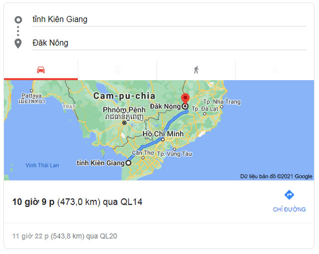 Từ Kiên Giang đi Gia Nghĩa, Cư Jút Đắk Nông bao nhiêu km