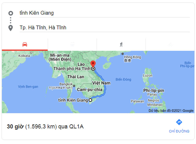 Từ Kiên Giang đi Hà Tĩnh bao nhiêu km