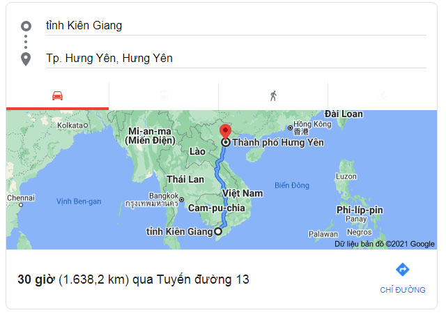Từ Kiên Giang đi Hưng Yên bao nhiêu km