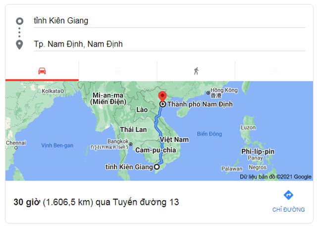 Từ Kiên Giang đi Hải Hậu, Giao Thủy Nam Định bao nhiêu km