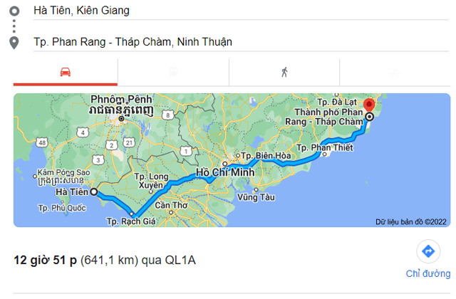 Từ Kiên Giang đi Phan Rang Tháp Chàm Ninh Thuận bao nhiêu km