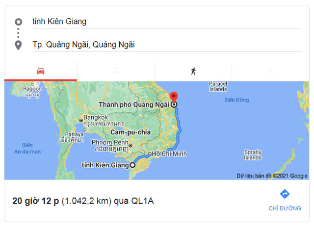 Từ Kiên Giang đi Quảng Ngãi bao nhiêu km
