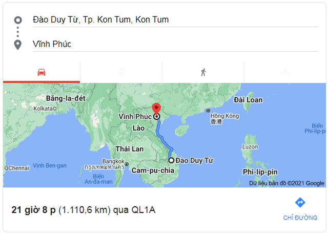 Từ Kon Tum đi Vĩnh Phúc bao nhiêu km