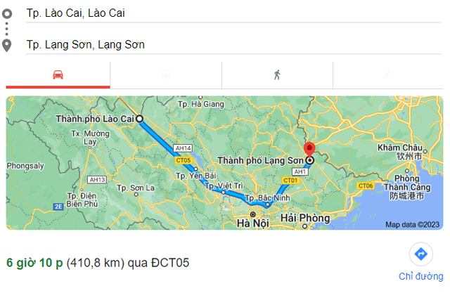 Từ Lào Cai đi Lạng Sơn bao nhiêu km, mất bao nhiêu giờ