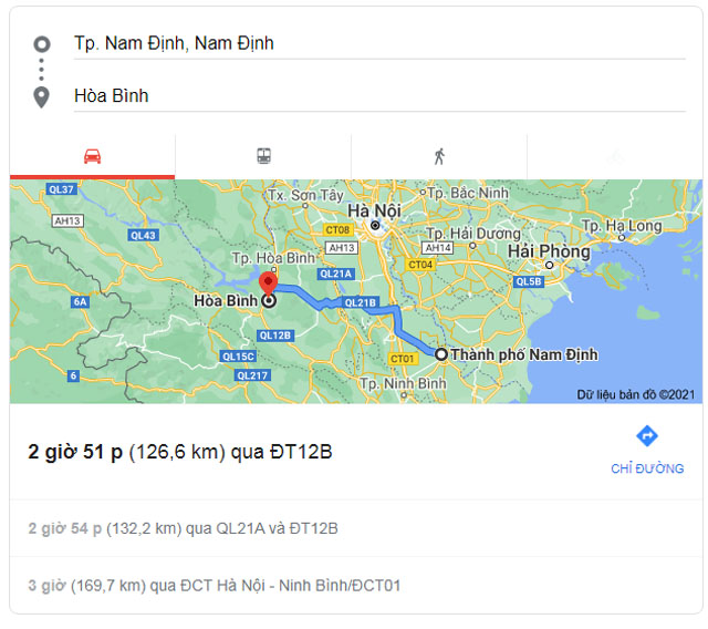 Từ Nam Định đi Hòa Bình bao nhiêu km