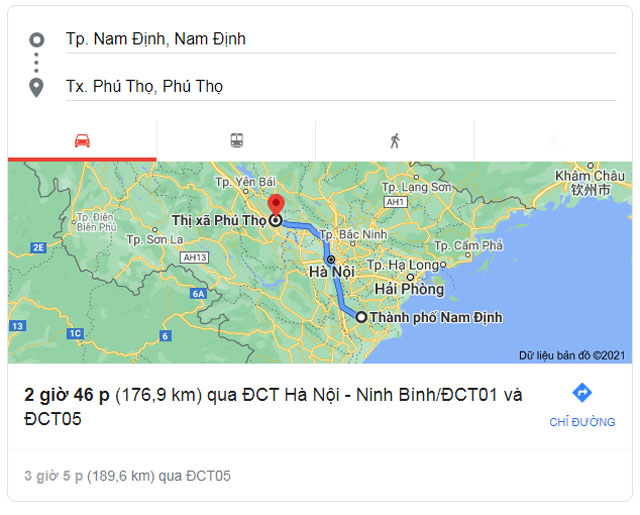 Từ Nam Định đi Phú Thọ bao nhiêu km