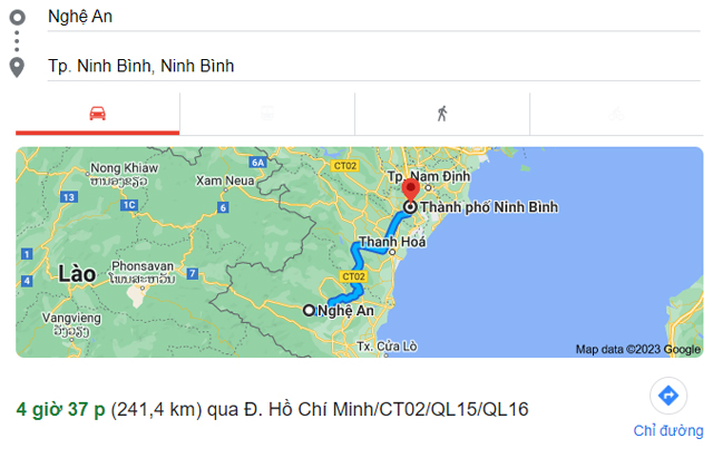 Từ Nghệ An đi Ninh Bình bao nhiêu km, mất bao nhiêu giờ