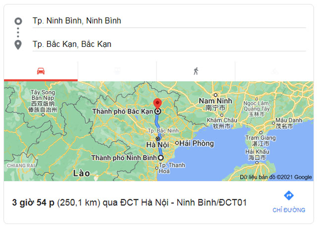 Từ Ninh Bình đi Bắc Kạn bao nhiêu km
