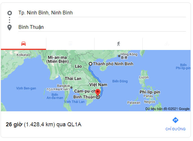 Từ Ninh Bình đi Bình Thuận bao nhiêu km