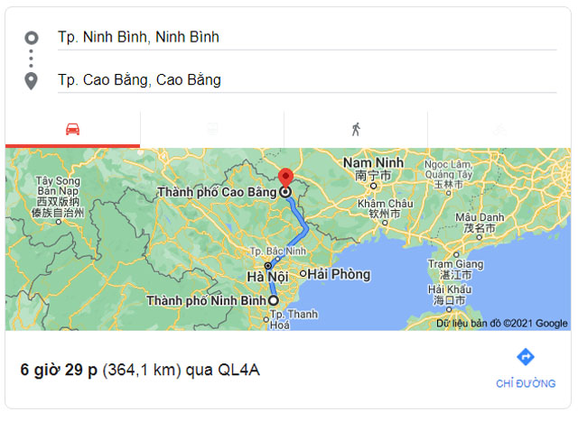 Từ Ninh Bình đi Cao Bằng bao nhiêu km