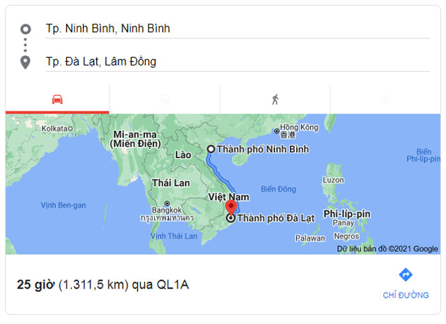 Từ Ninh Bình đi Đà Lạt bao nhiêu km