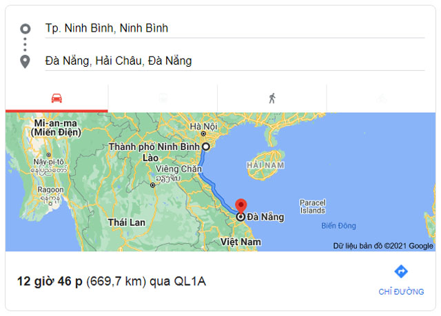 Từ Ninh Bình đi Đà Nẵng bao nhiêu km
