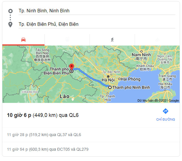 Từ Ninh Bình đi Điện Biên bao nhiêu km