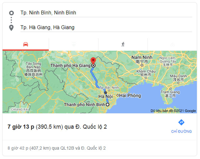 Từ Ninh Bình đi Hà Giang bao nhiêu km