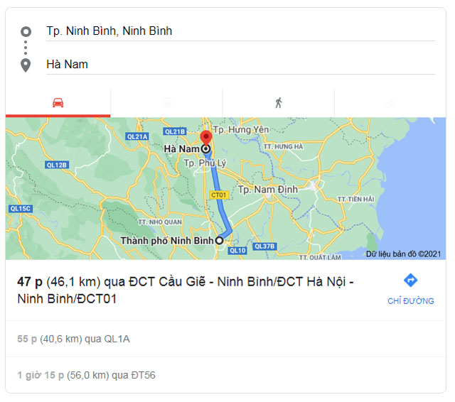 Từ Ninh Bình đi Hà Nam bao nhiêu km