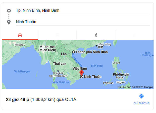 Từ Ninh Bình đi Ninh Thuận bao nhiêu km