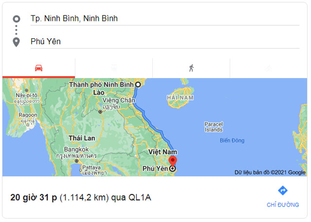 Từ Ninh Bình đi Phú Yên bao nhiêu km