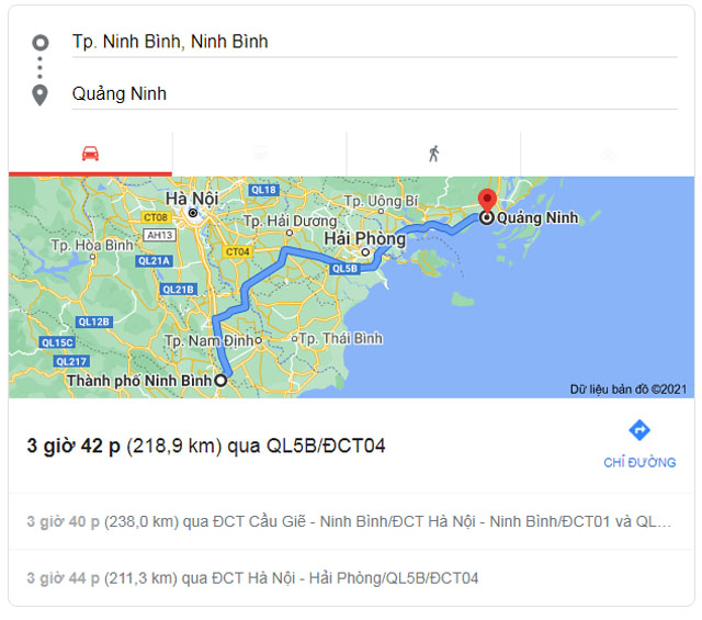 Từ Ninh Bình đi Quảng Ninh bao nhiêu km