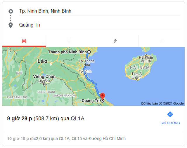 Từ Ninh Bình đi Quảng Trị bao nhiêu km
