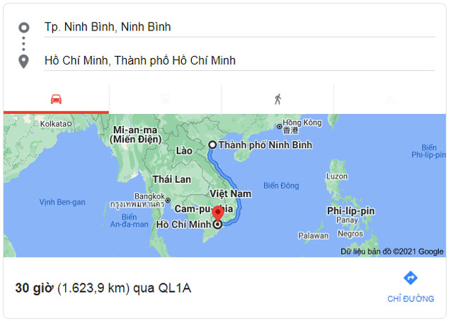 Từ Ninh Bình đi Sài Gòn bao nhiêu km