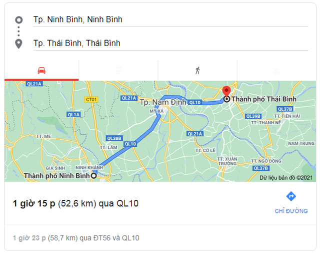 Từ Ninh Bình đi Thái Bình bao nhiêu km