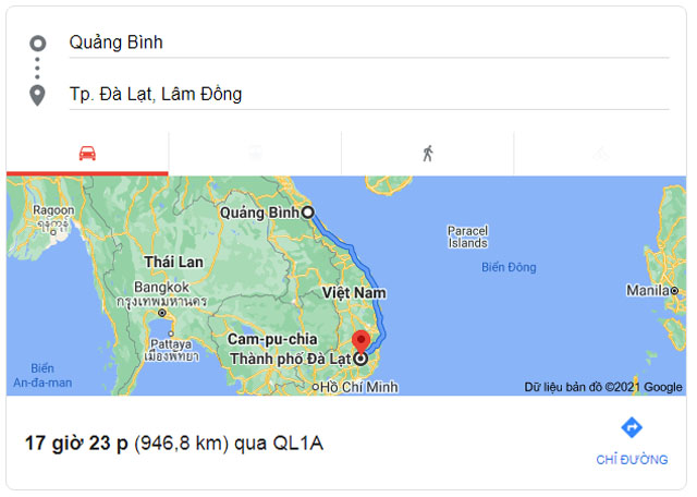 Từ Quảng Bình đi Đà Lạt bao nhiêu km