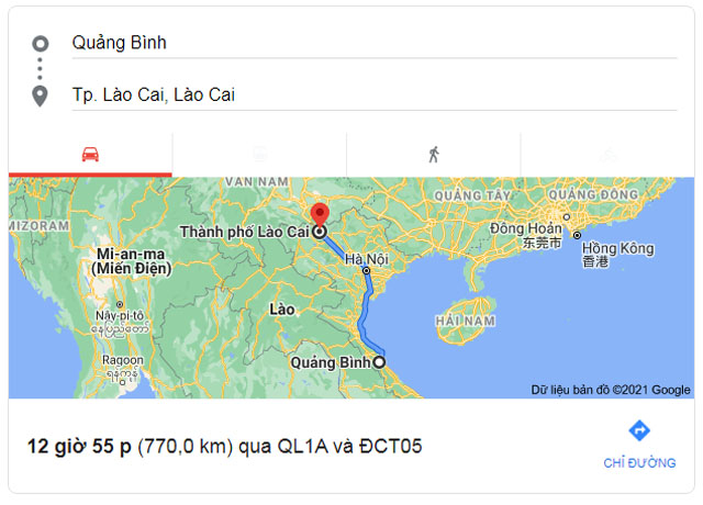 Từ Quảng Bình đi Lào Cai bao nhiêu km