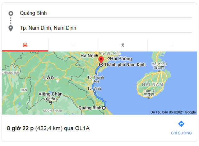 Từ Quảng Bình đi Nam Định bao nhiêu km