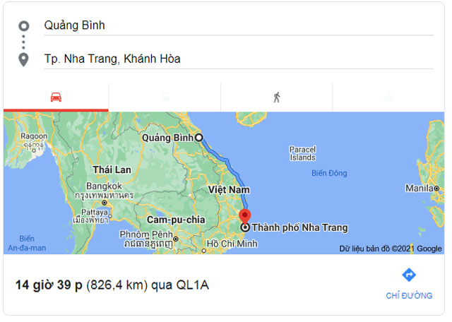 Từ Quảng Bình đi Nha Trang bao nhiêu km