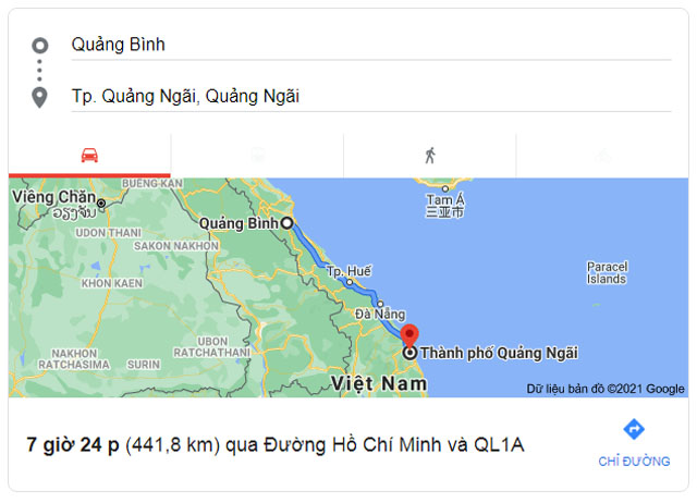 Từ Quảng Bình đi Quảng Ngãi bao nhiêu km